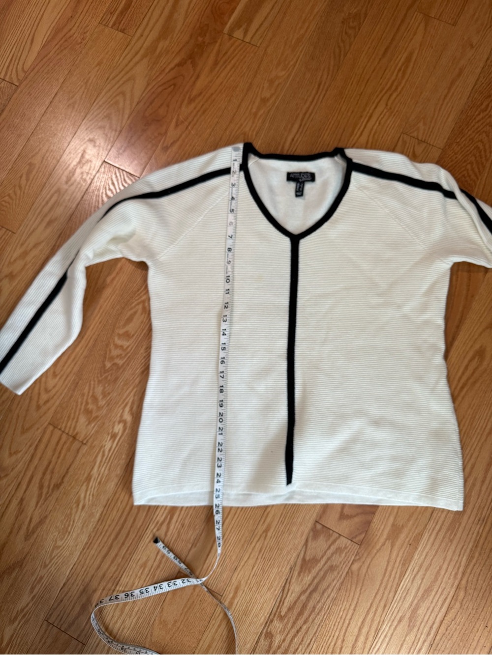 aerie White Scoop Neck Sweater with Black Trim